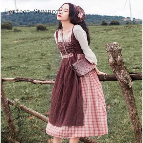 High Quality 2021 Autumn Winter New Arrival Round Collar Long Sleeve Plaid Color Block Woman Long Cotton Dress