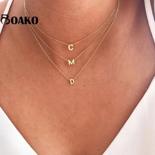BOAKO 100% Real 925 Sterling Silver 26 Letter Necklace Silver Choker Necklace For Women 2021 Trend Minimalist Collares Jewelry