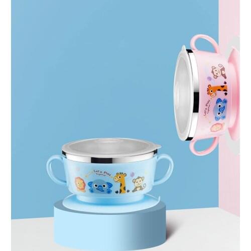 1pcs Toddler Baby Kids Child Feeding Training Bowl Binaural Baby Feeding Bowl Tableware Children 304 Stainless Steel Plate Bowl