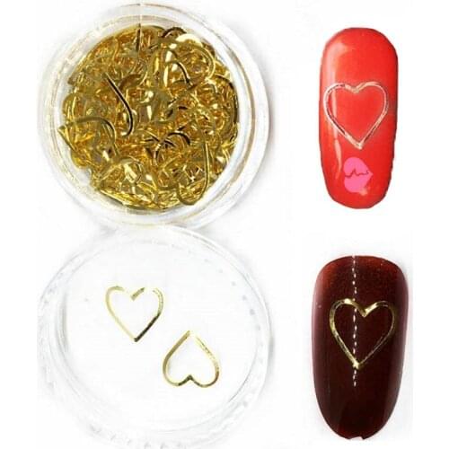 100Pcs/Box Gold Heart Nail Art Decorations Love Hollow 3d Sticker Hybrid Nail Metal Rivet Ultra-thin stud Supply for Nails Salon