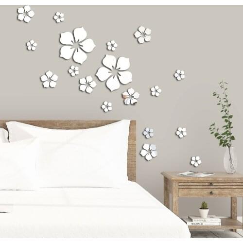 18 PCS Bauhinia Acrylic Mirror Surface Wall Sticker Decorative Stickers for Home Decor Bathroom Kids Living Room Decoration