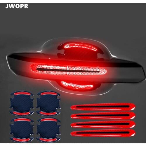 4 Pcs/set of Carbon Fiber Car Reflector Safety Scratch-resistant Warning Sticker Door Handle Bowl Cover Sticker for Bnw for Kia