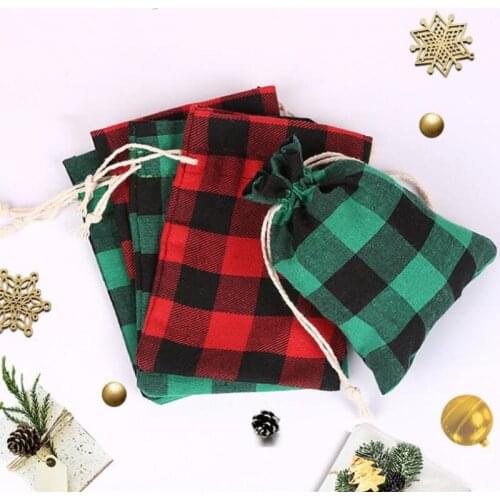 500pcs Christmas Candy Bag Drawstring Canvas Sack Vintage Fresh Cotton Gift Bag Bundle Pocket NO356