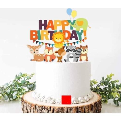 6pcs/lot Animal Happy Birthday Cake Topper Tigers Lions Jungle Birthday Cupcake Toppers for Baby Birthday Party Cake Decorations