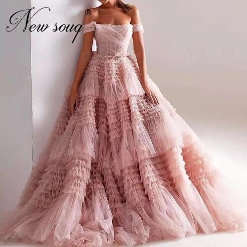 African Off the Shoulder Evening Dresses For Women 2021 Middle East Women Prom Dress Ruffles Formal Party Gowns Vestido De Festa