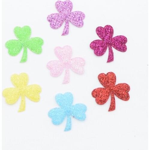 100Pcs 22*21mm Glitter Nonwoven Clover Appliques for DIY Clothes Crafts Headwear Sticker Supplies Handmade Decor Accessories G89