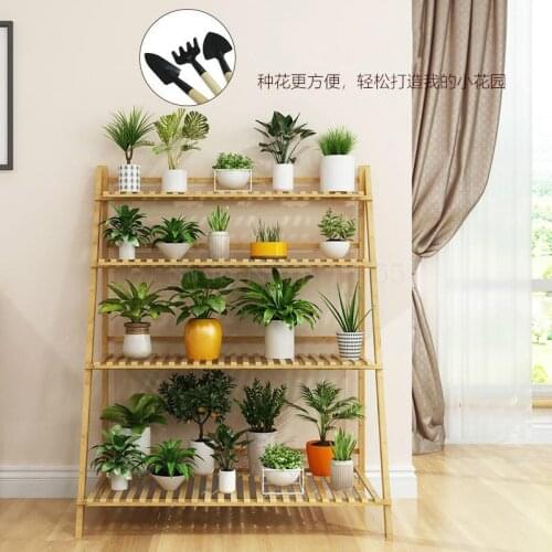 Bamboo flower shelf multi-storey indoor special balcony decoration province space living room shelf flower pot rack