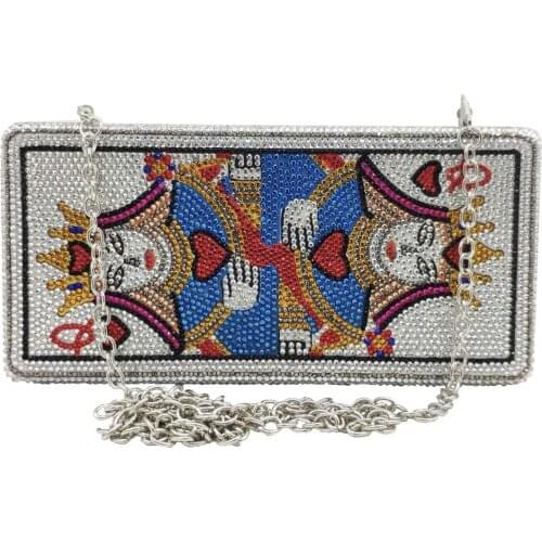 Boutique De FGG Novelty Poker Queen Women Formal Crystsal Evening Bags Rhinestones Box Clutch Party Cocktail Handbag and Purse