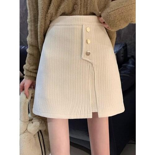 Design Sense Button Corduroy Skirt Autumn And Winter New High Waist Slim Skirt