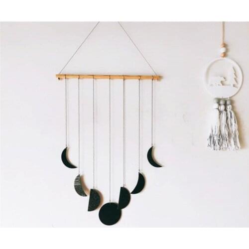 Moon Cycle Home Decor Acrylic Wall Hanging Living Room Decoration Gift Ornament Hand-Made Dark Green Yellow Nordic Style