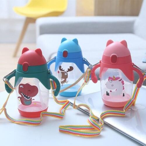 400ML Baby Sippy Cup Kids Learning Drinking Water Baby Bottle Leakproof Straw Anti-choked Handle/Shoulder Strap Cup