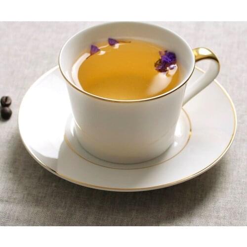 European Ceramic Coffee Cups Saucers Bone China Tea Set Plates Simple Style White With Golden Handle 200ml Teaware Home Office