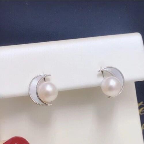 Moon Shape 925 Sterling Silver Earrings Findings Settings Base Mountings Parts Mounts for Pearls Agate Crystal Stones Beads