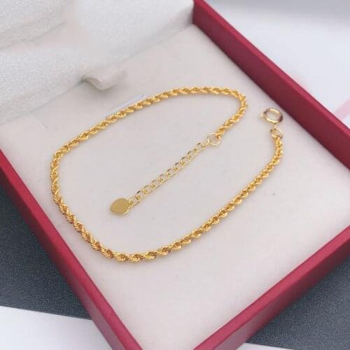 Fine Au750 Real 18K Yellow Gold Bracelet Women Luck Rope Chain with Extension Chain Link Bracelet 16+3cm Best Gift