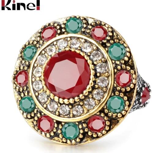 Kinel Hot 2020 Ethnic Vintage Jewelry Indian Wedding Ring Dual Color Round Crystal Flower Rings For Women Anillos Navidad