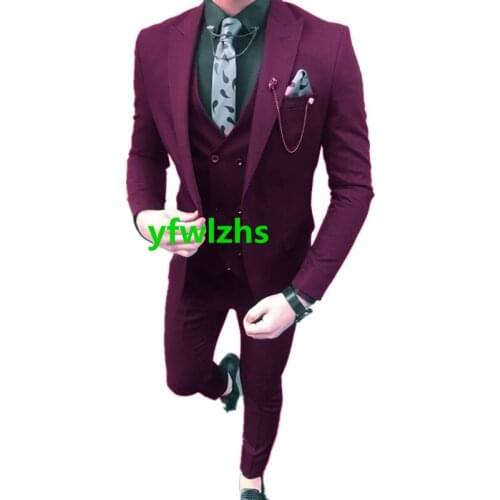 Handsome One Button Groomsmen Peak Lapel Groom Tuxedos Wedding Dress Men Suits Blazer Prom Dinner (Jacket+Pants+Tie+Vest) A169