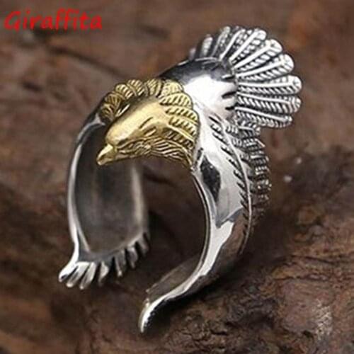 Creative New Fashion Stainless Steel 1 Pcs Retro Eagle Wings Open Ring Men Ring
