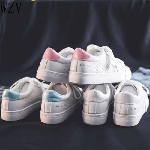 HOT Women Sneakers 2021 Fashion Breathble Vulcanized Shoes Women Pu leather Platform Shoes Women Lace up Casual White Shoes