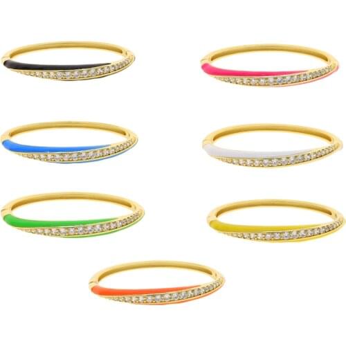 2021 Summer Hot Selling Jewelry Gold Color 7 Colorful Neon Enamel Colorful 5A Cubic Zirconia CZ Bangle Bracelet