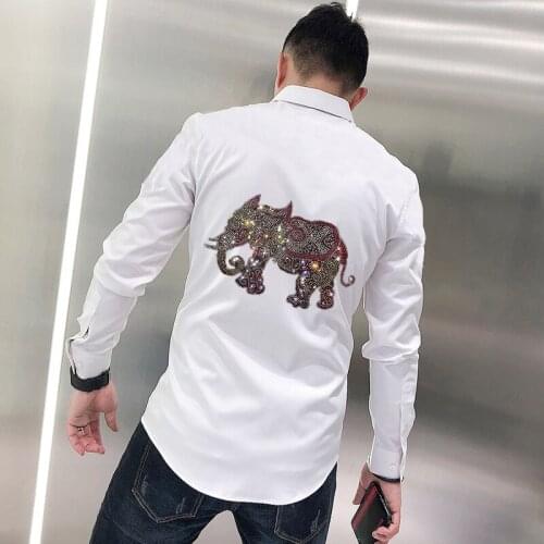 Classic Brand Mens Shirt 2021 Hot Rhinestone Trend Hip Hop Top Quality Slim Four Seasons Street Long Sleeve