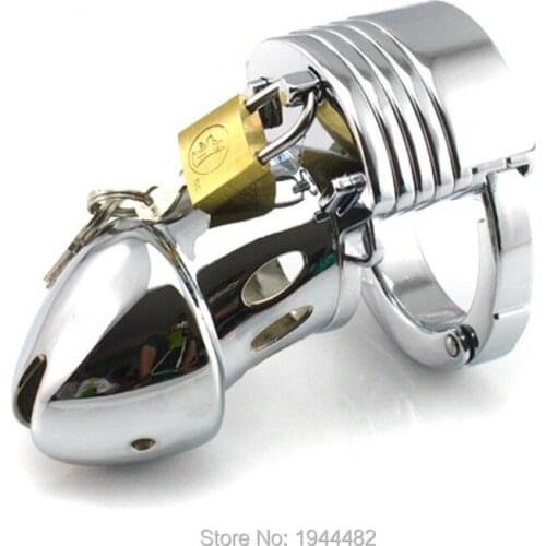 SODANDY NEW Male Chastity Device Metal Cock Cage Stainless Steel Penis Covers Lock With Adjustable Penis Ring Sex Toys For Men