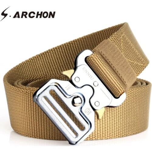 S.ARCHON Tactical Belt Mens Combat Safety Knock Off Casual Belt Men Military Equipment Heavy Duty US Army Metal Belts 5 Colors