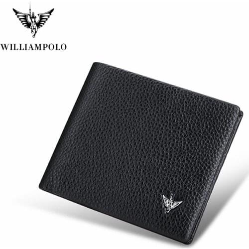 WILLIAMPOLO Mens Wallet Genuine Leather Business ID Card Holder Purse For Male Vintage Brown Short Luxury Small Wallets Men