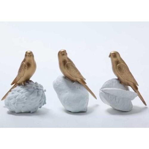 Pack of 3 Gold birds standing on pinecone Christmas decoration home desk top decor pine nut birdsculpture