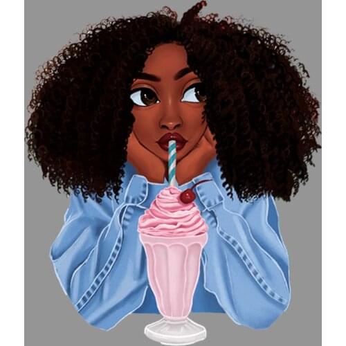 Black Hair Girl Patches Fashion Vinyl Heat Transfer Tops Appliqued Diy Iron-On Transfers For Clothing Custom