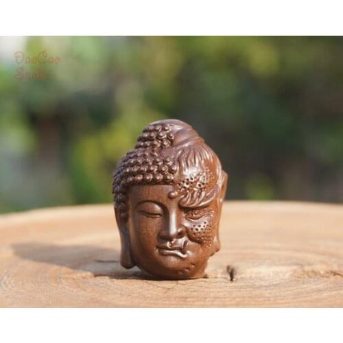 Natural Jujube Wood Carved Buddha Devil Two Face Pendant Tiny Charms Mala Japa Beads Bracelet Jewellry Findings DIY Accessories