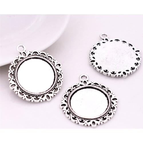 New Fashion 5pcs 20mm Inner Size Antique Silver Plated Flower Style Cabochon Base Cameo Setting Charms Pendant