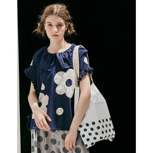 Parent-child wear imakokoni casual two-piece flower denim jacket polka dot wide leg pants female summer 213389