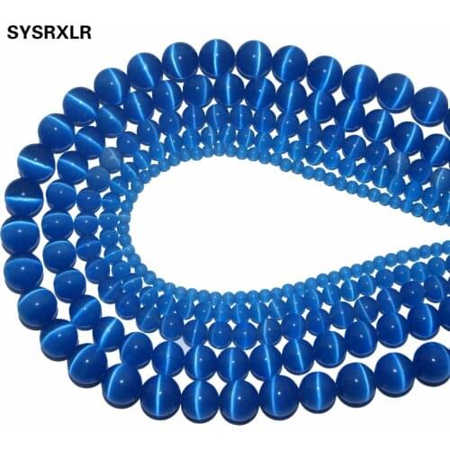Wholesale Natural Stone Blue Opal Natural Cat Eye Beads Round Loose Beads For Jewelry Making DIY Bracelet 4/6/8/10/12 MM Strand
