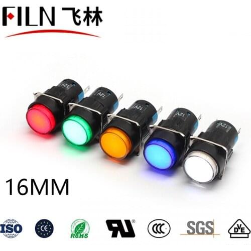 FILN Plastic CE approved various color led indicator light 16mm Mounting Size 12v 24v 110v 220v pilot lamp with pins