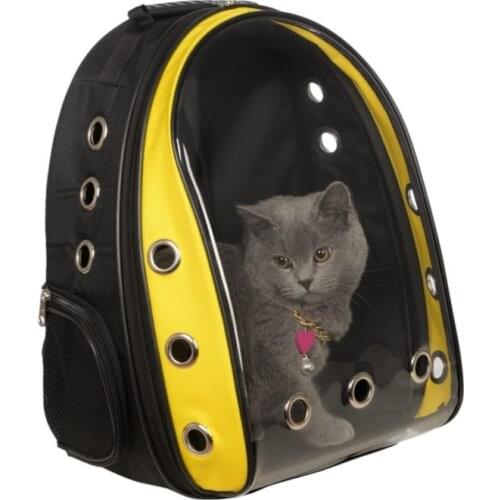 Transparent Astronot Unbreakable Cat Dog Carrier Bag 42X22X33 Cm Yellow AKT103