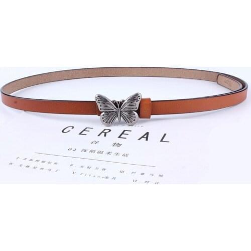 Hot fashion cowskin genuine leather bow thin belts for women female ladies retro for dresses jeans waistband straps casual brown