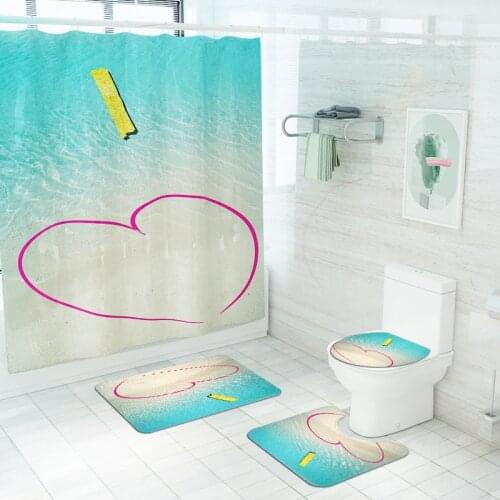Love Heart Printed Bathroom Carpet for Lovers Home Decor Bath Mat Shower Curtain Set Absorbent Bathroom Carpet Rug Toilet Mat