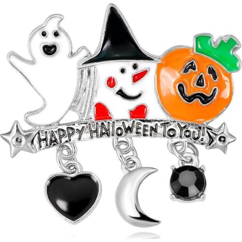 Happy Halloween Brooch Jewelry with Pumpkin Ghost Horror Pin Brooches for Women Halloween Holiday Gift