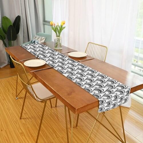 Modern White Cartoon Print Rectangular Table Runner Home Decorative Table Flag Stain Resistant Tablecloth For Wedding Party