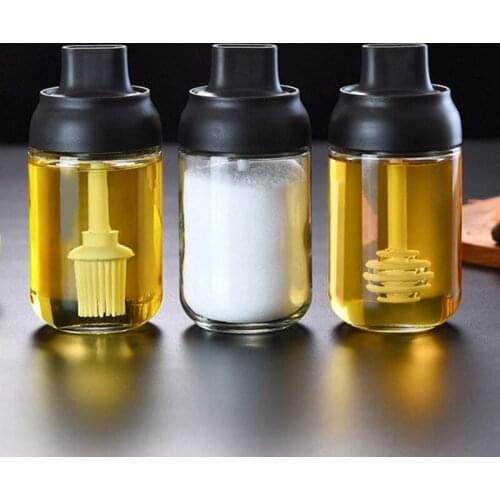 Glass Seasoning Tank Kitchen Spice Kit Bottles Pepper Spoon Seasoning Jars Oil Brush Honey Container Food Storage Container U3