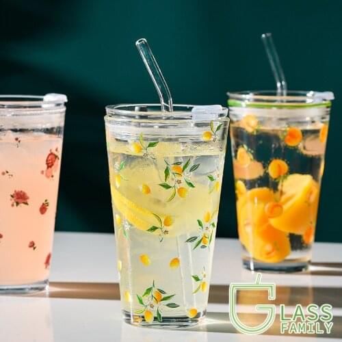 Lead Free Glass Cup with Straw and brush Fashion Glasses Drinkware Milk Mug Water Bottle Coffee Mugs Gift for Girl Glass Cups