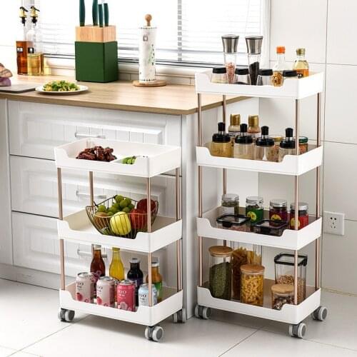 2/3/4 Layer Storage Cart Slide Out Rolling Utility Cart Mobile Shelving Unit Trolley Organizer Cart for Kitchen Bathroom