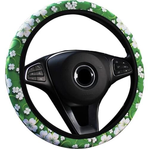 Printed Flower Styling Car Steering Wheel Cover No Inner Ring Wrap Fit For 37-38CM/14.5"-15" Non-slip Elastic Band Grip Braid