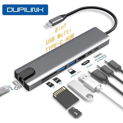 USB C Hub Type C to HDMI 4K PD 5A 87W Dock Rj45 Lan USB 3.1 Splitter USB-C Power Delivery Accessories for air MacBook Pro