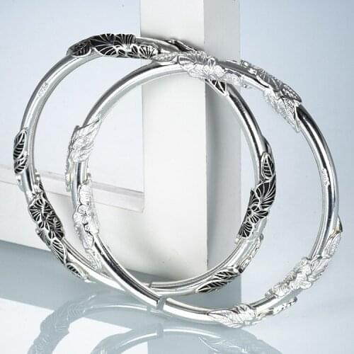 Retro Personality Peony Bracelet Silver Plated Opening Bracelet Elegant Ladies Dinner Ball Jewelry Accessories Birthday Gift