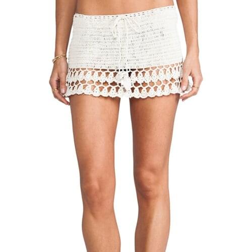Handmade Knitted Bikini A-line Skirt Hot Sexy Micro Mini Skirts Hand Crochet Boho Beach Sun-protective Clothing Falda Jupe Saias