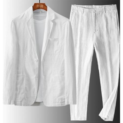 High Quantity Simple Casual Linen Young Men Loose Handsome Suit And Pants Trousers