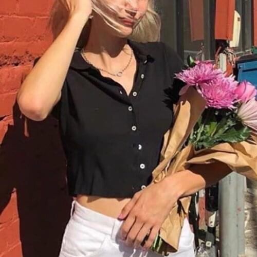 Y2k Aesthetic Crop Tops T Shirts Women Short Sleeve Ribbed Button Cardigan T Shirt Casual Summer Tshirt E Girl Streetwear Women