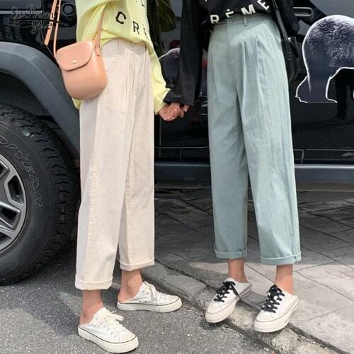 2021 Summer Autumn Cotton Harem Pants Women Casual Elastic High-Waisted Loose Chic Korean Slacks Women Pantalon Femme 9384