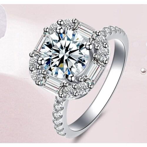 Real S925 Sterling Silver Rings for Women Unique Rock Sugar Square Diamond Jewelry Luxury Generous Elegant Engagement Wedding